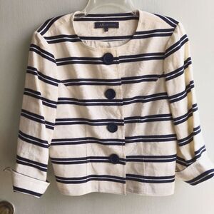 Anne Klein Cream & Navy Striped Button Jacket
